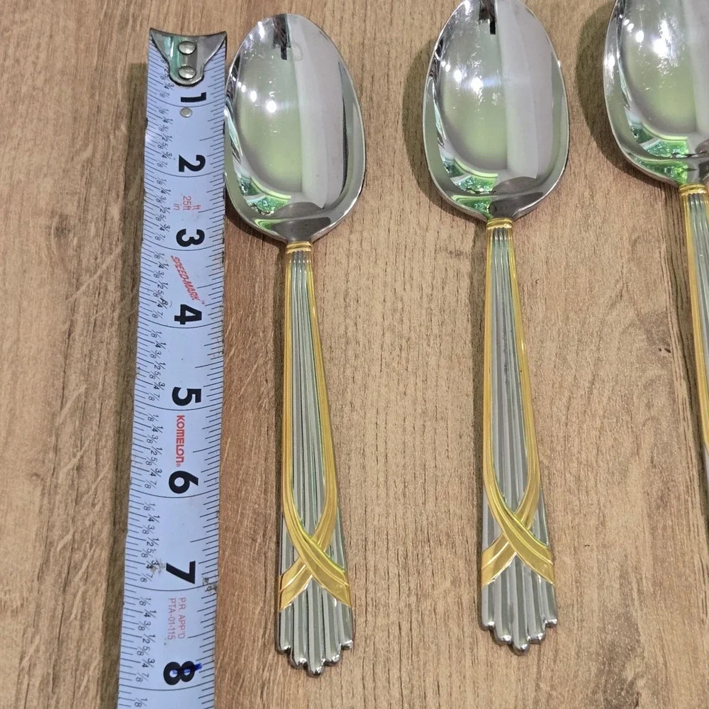 Yamazaki Fortuny Gold Accent Stainless Place Table Spoons Set of 6 Japan 7.5